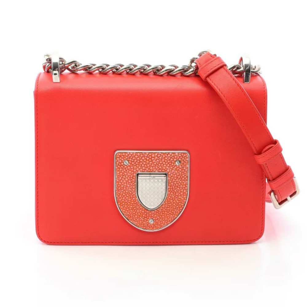 Christian Dior AMA Shoulder Bag Leather Red